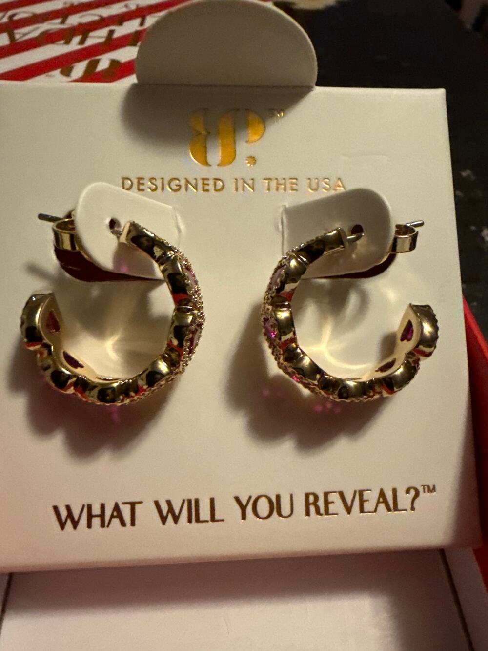 Bomb Party Felicity Hoops Lab-Created Ruby Gold Plated Earrings NWT